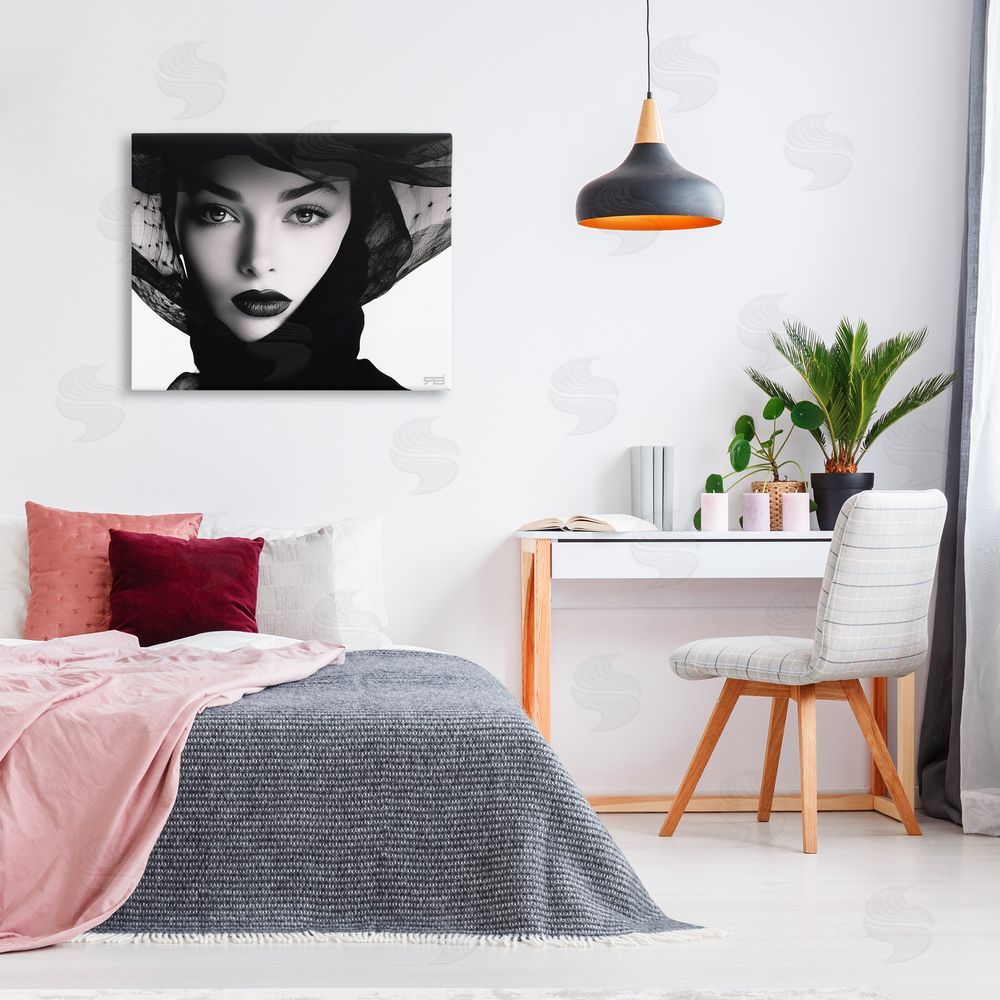 RB Woman with Black Veil Canvas Wall Art Print in Room