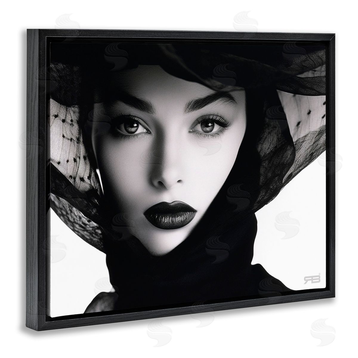 RB Woman with Black Veil Black Floating Frame Canvas Wall Art Print