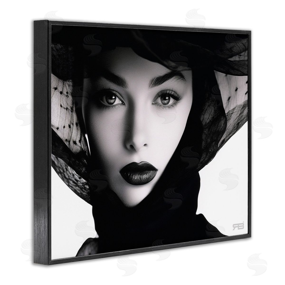 RB Woman with Black Veil Black Framed Giclee Wall Art Print