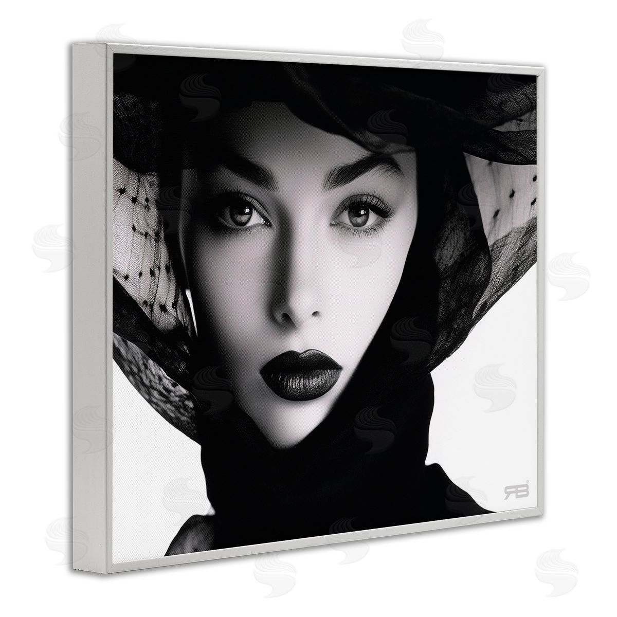 RB Woman with Black Veil White Framed Giclee Wall Art Print