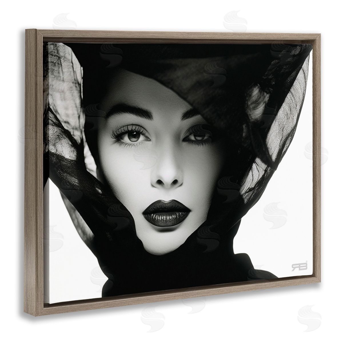 RB Intense Woman Gaze Brown Floating Frame Canvas Wall Art Print
