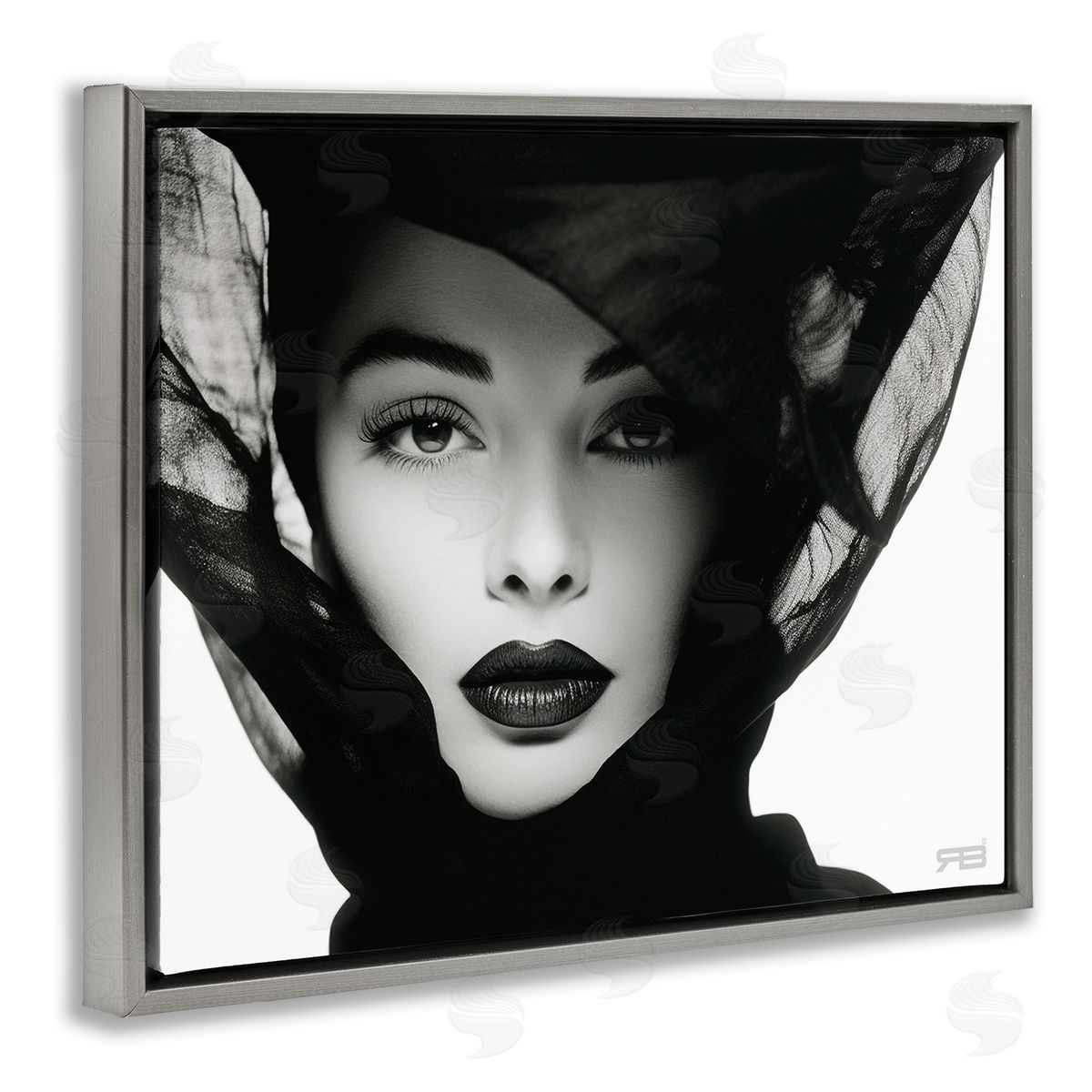 RB Intense Woman Gaze Gray Floating Frame Canvas Wall Art Print