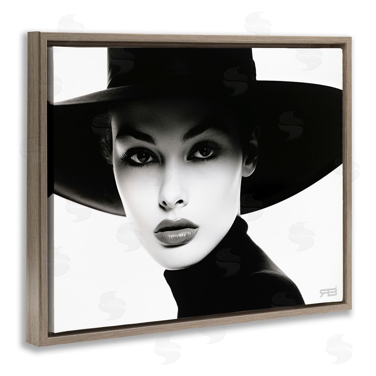 RB Female Fashion Portrait Brown Floating Frame Canvas Wall Art Print