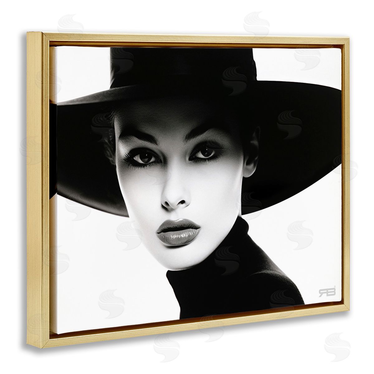 RB Female Fashion Portrait Gold Floating Frame Canvas Wall Art Print