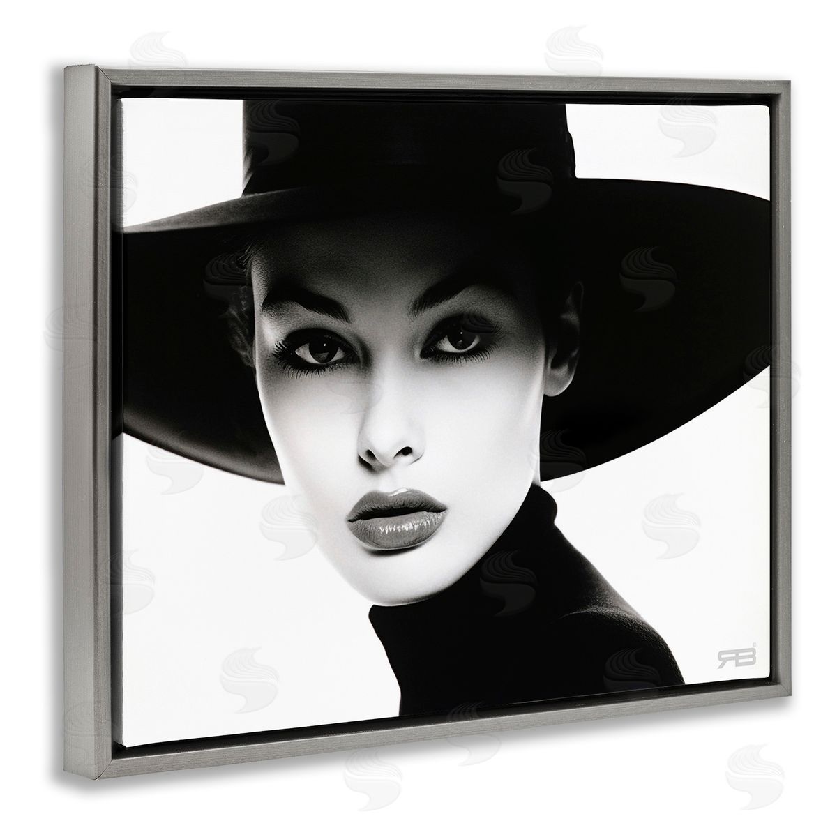 RB Female Fashion Portrait Gray Floating Frame Canvas Wall Art Print
