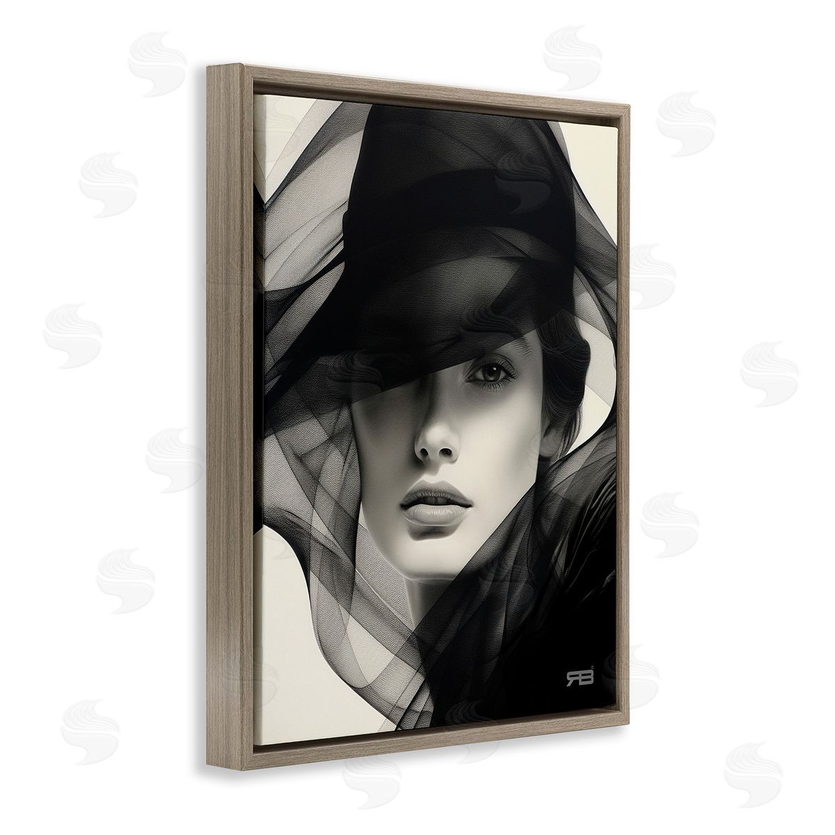 RB Woman with Swirling Hat Brown Floating Frame Canvas Wall Art Print