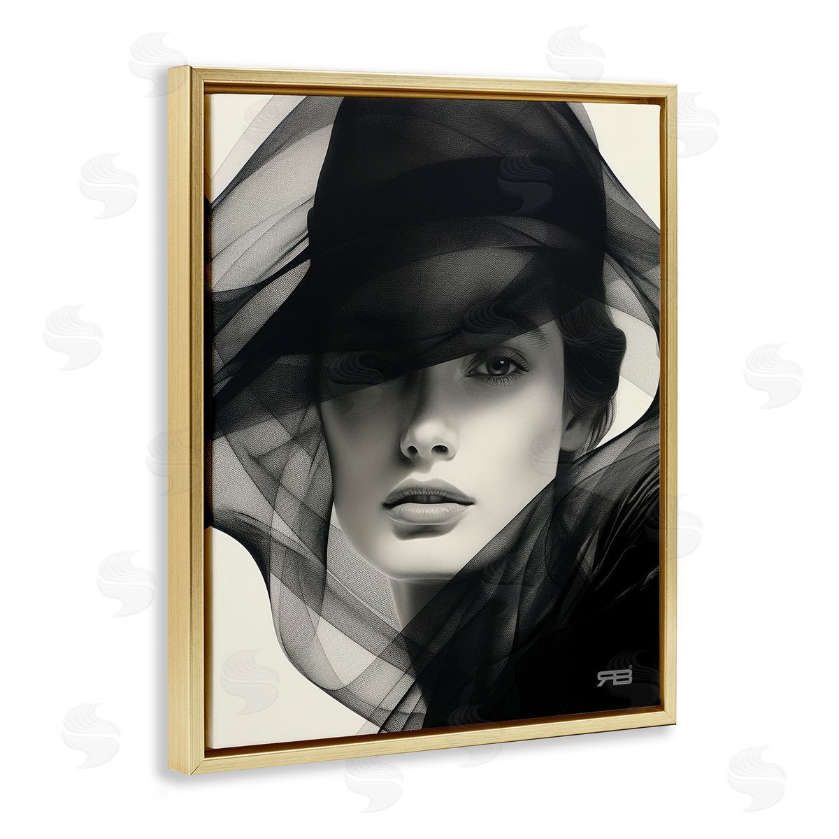 RB Woman with Swirling Hat Gold Floating Frame Canvas Wall Art Print