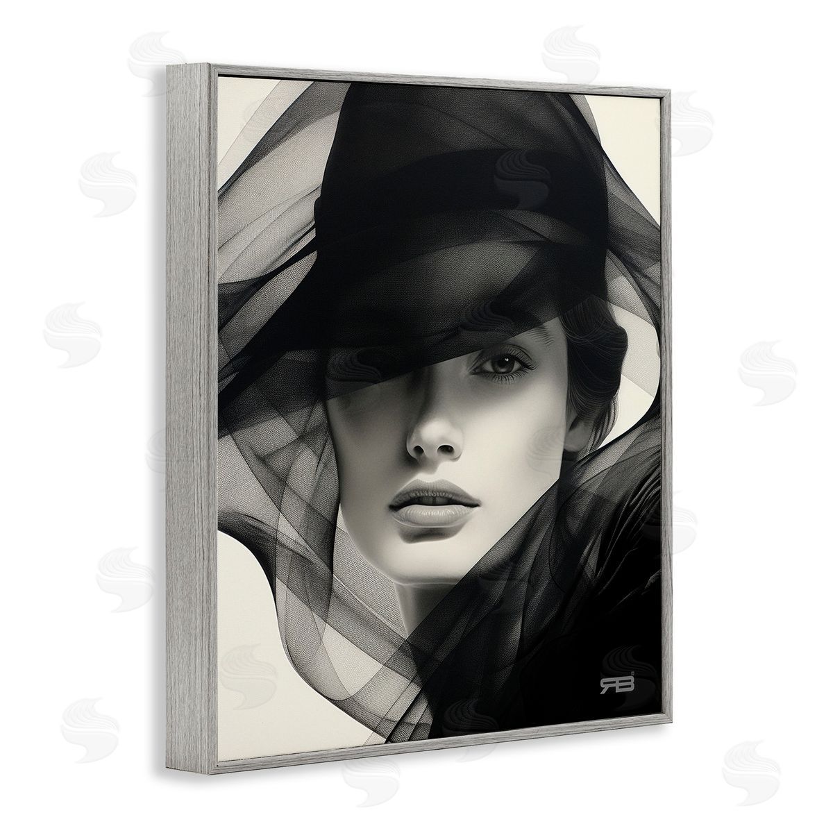 RB Woman with Swirling Hat Gray Framed Giclee Wall Art Print