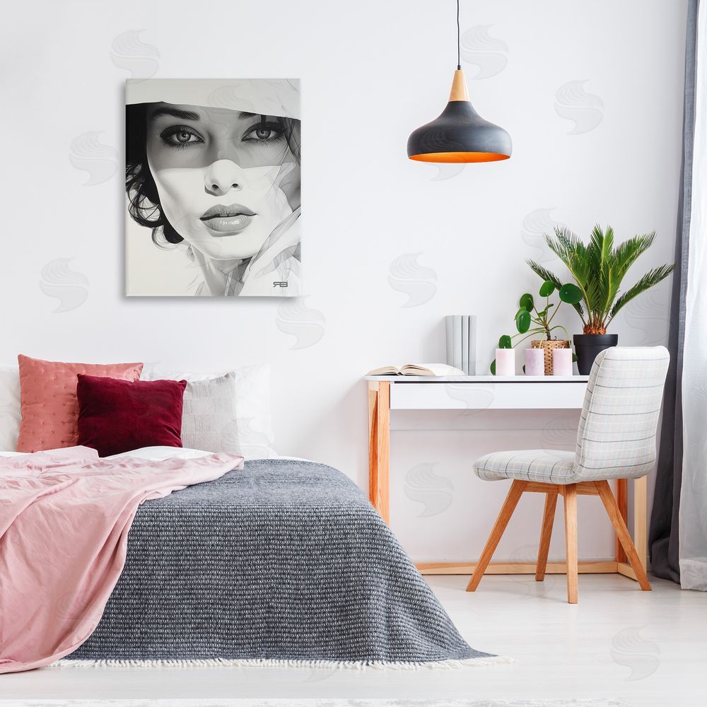 RB Close Up Fashion Portrait Canvas Wall Art Print in Room