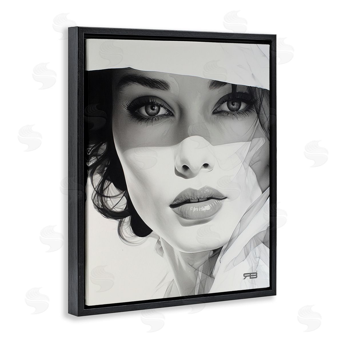 RB Close Up Fashion Portrait Black Floating Frame Canvas Wall Art Print