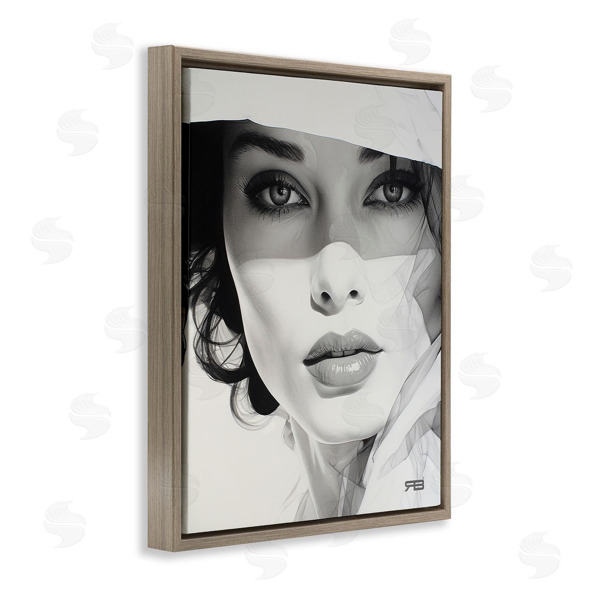 RB Close Up Fashion Portrait Brown Floating Frame Canvas Wall Art Print