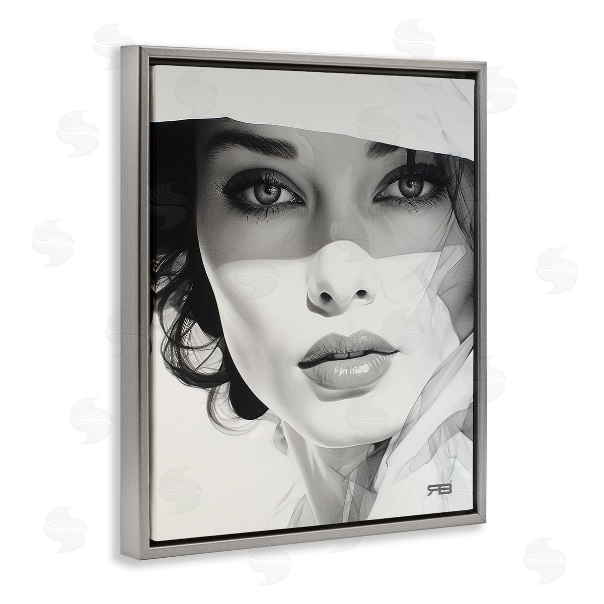 RB Close Up Fashion Portrait Gray Floating Frame Canvas Wall Art Print