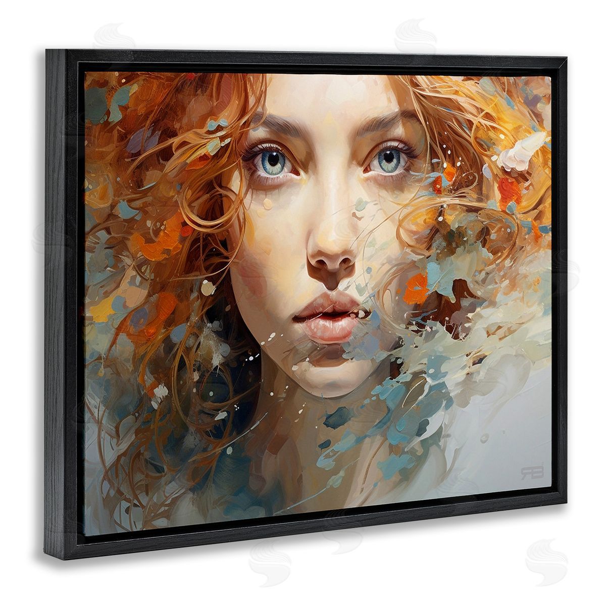 RB Abstract Splatter Portrait Black Floating Frame Canvas Wall Art Print