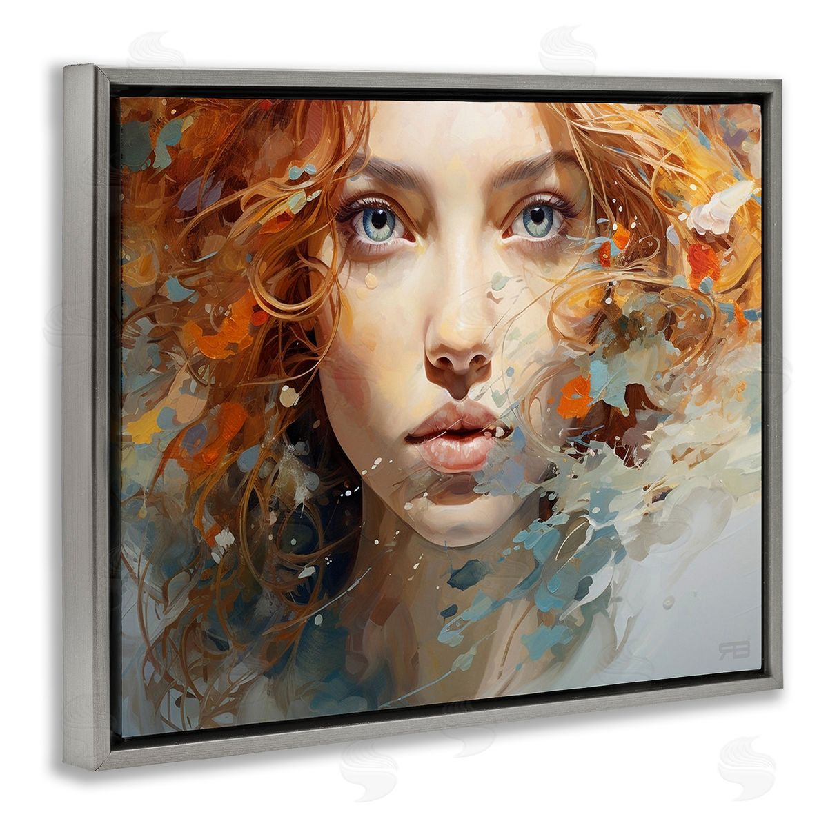 RB Abstract Splatter Portrait Gray Floating Frame Canvas Wall Art Print