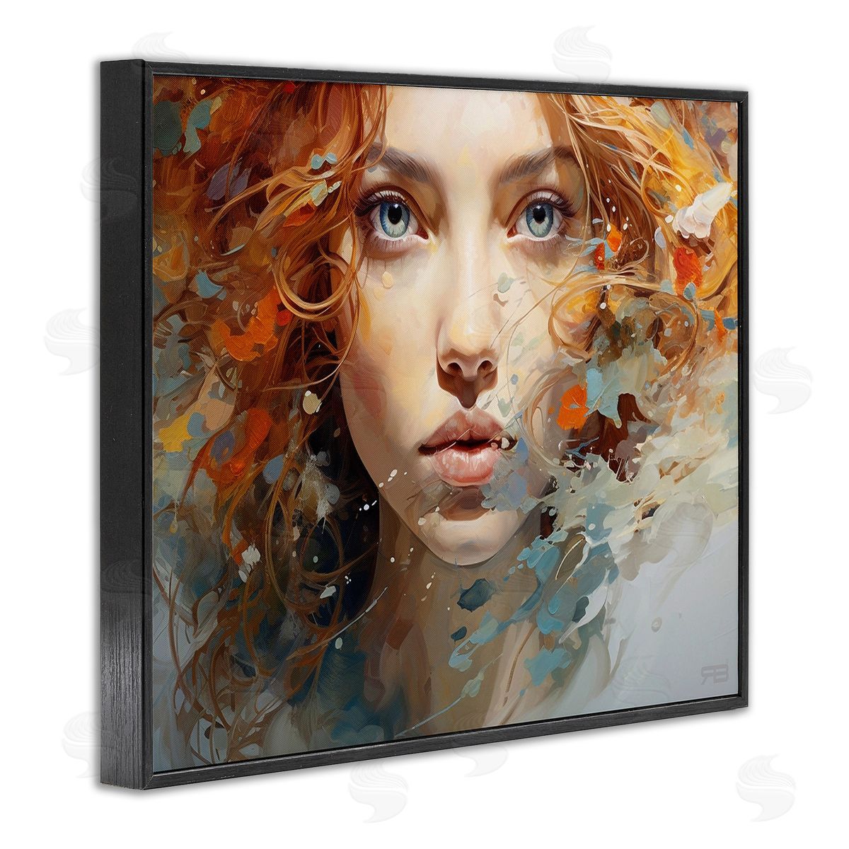 RB Abstract Splatter Portrait Black Framed Giclee Wall Art Print