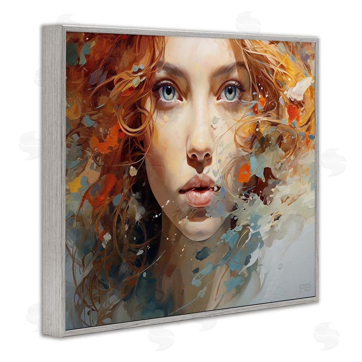 RB Abstract Splatter Portrait Gray Framed Giclee Wall Art Print