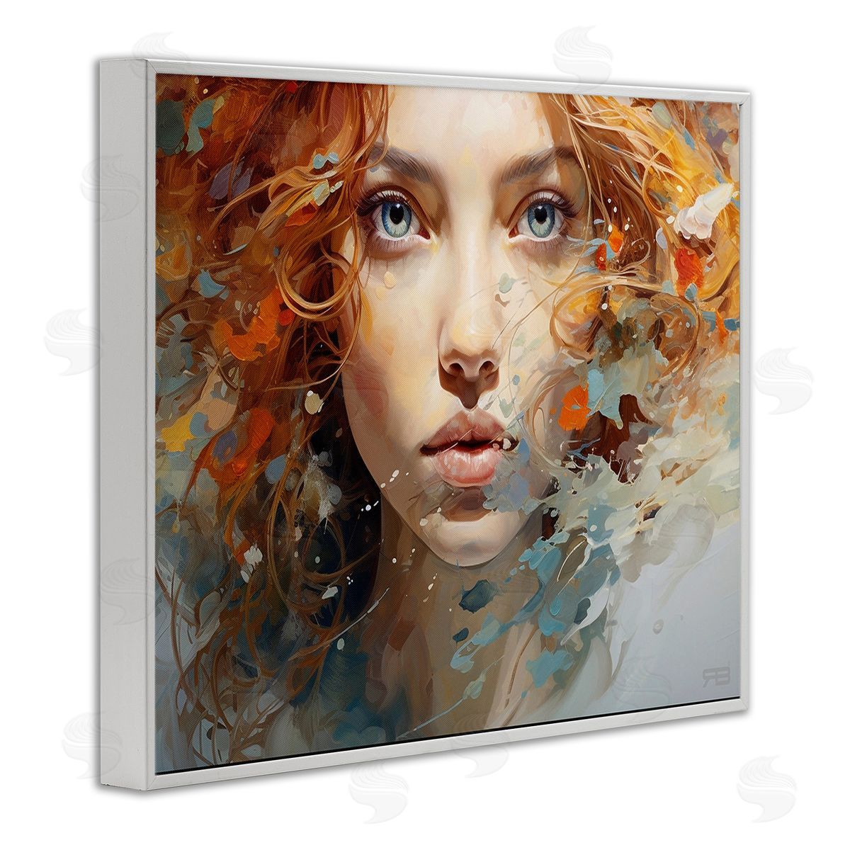 RB Abstract Splatter Portrait White Framed Giclee Wall Art Print