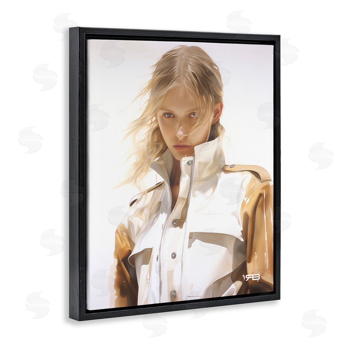 RB Woman in Riding Jacket Black Floating Frame Canvas Wall Art Print