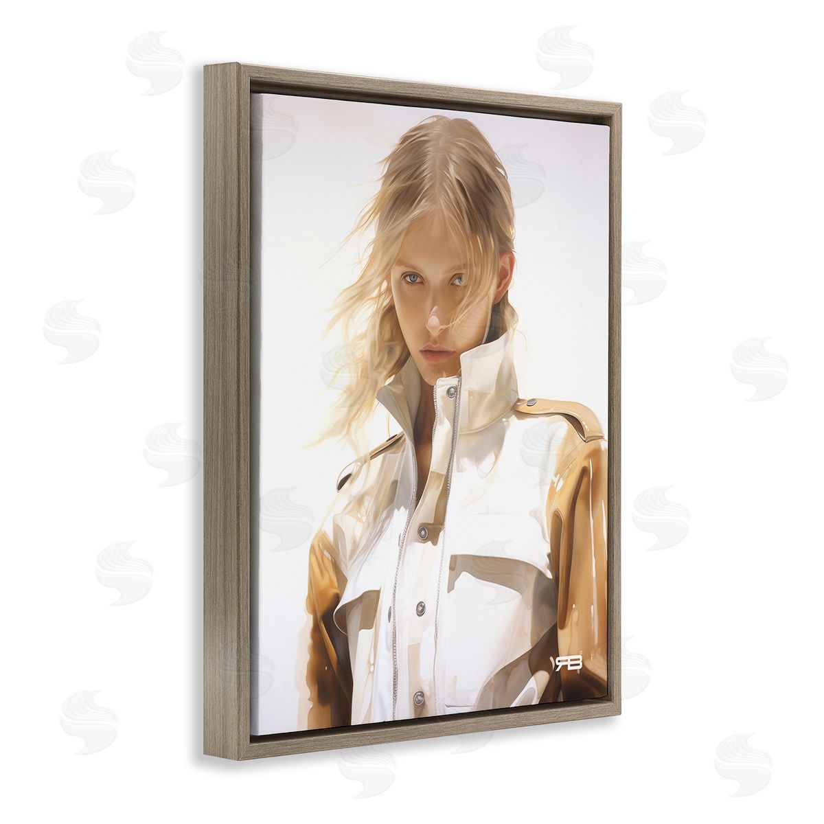 RB Woman in Riding Jacket Brown Floating Frame Canvas Wall Art Print