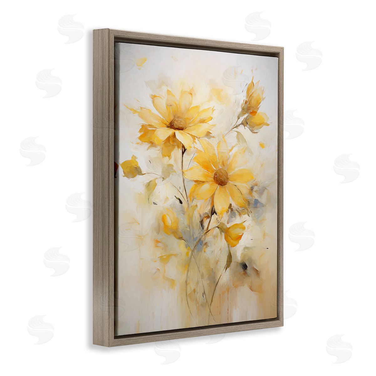 Ramona Murdock Abstract Daisy Sprigs Brown Floating Frame Canvas Wall Art Print