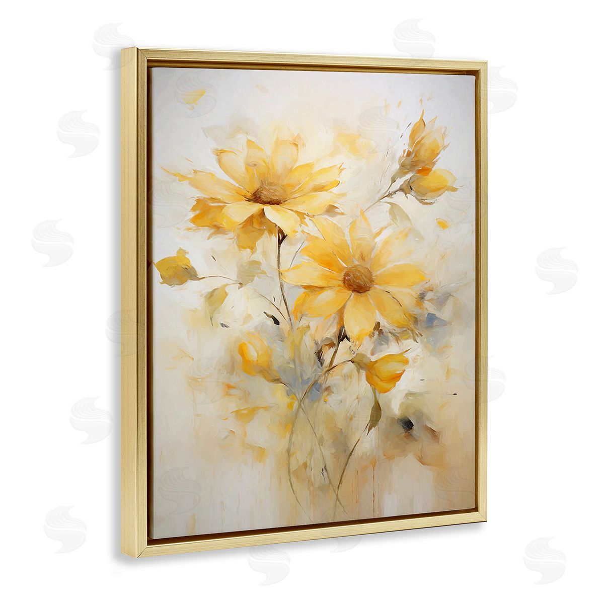Ramona Murdock Abstract Daisy Sprigs Gold Floating Frame Canvas Wall Art Print