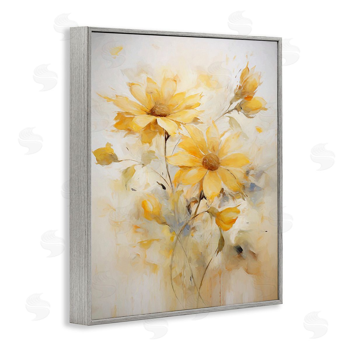 Ramona Murdock Abstract Daisy Sprigs Gray Framed Giclee Wall Art Print