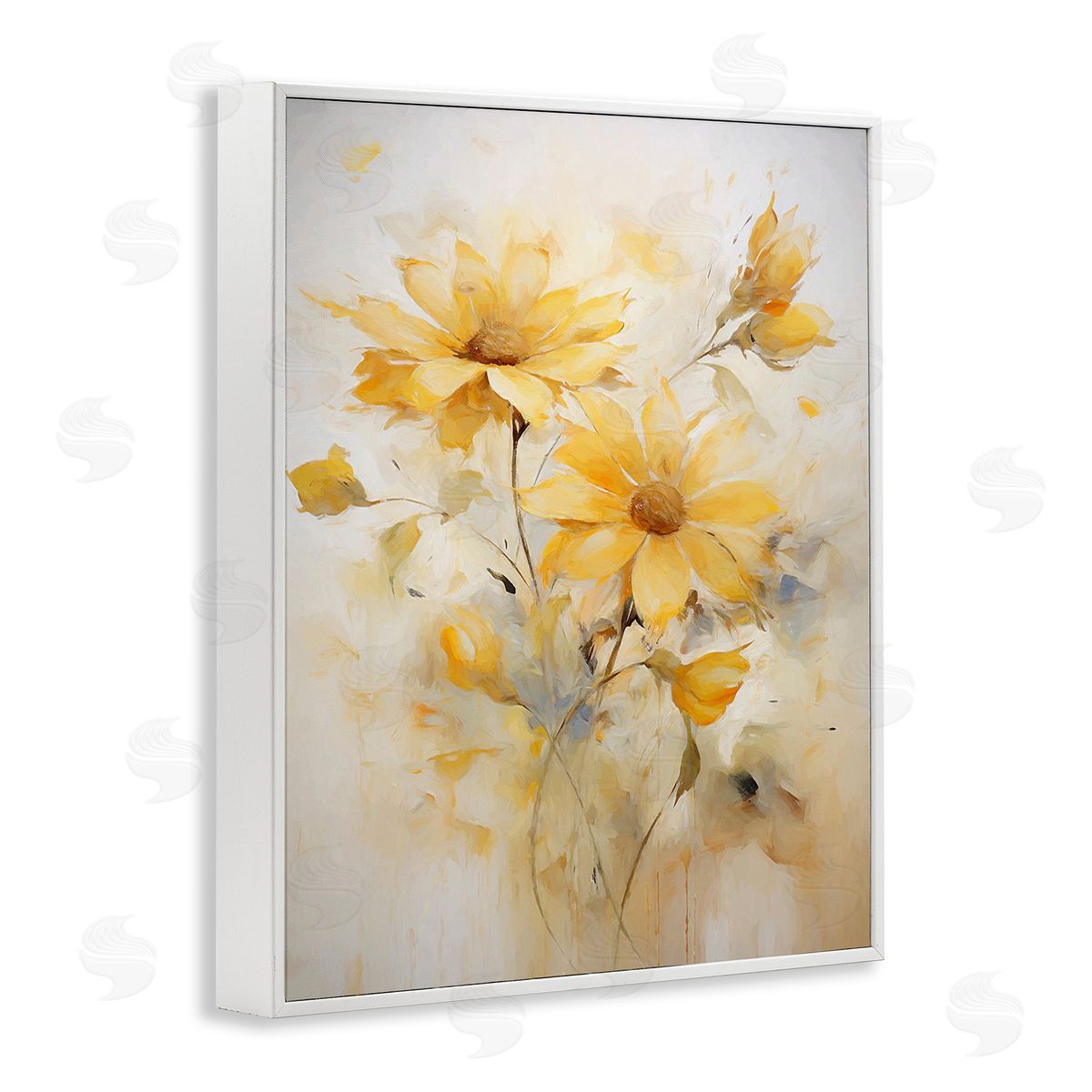 Ramona Murdock Abstract Daisy Sprigs White Framed Giclee Wall Art Print