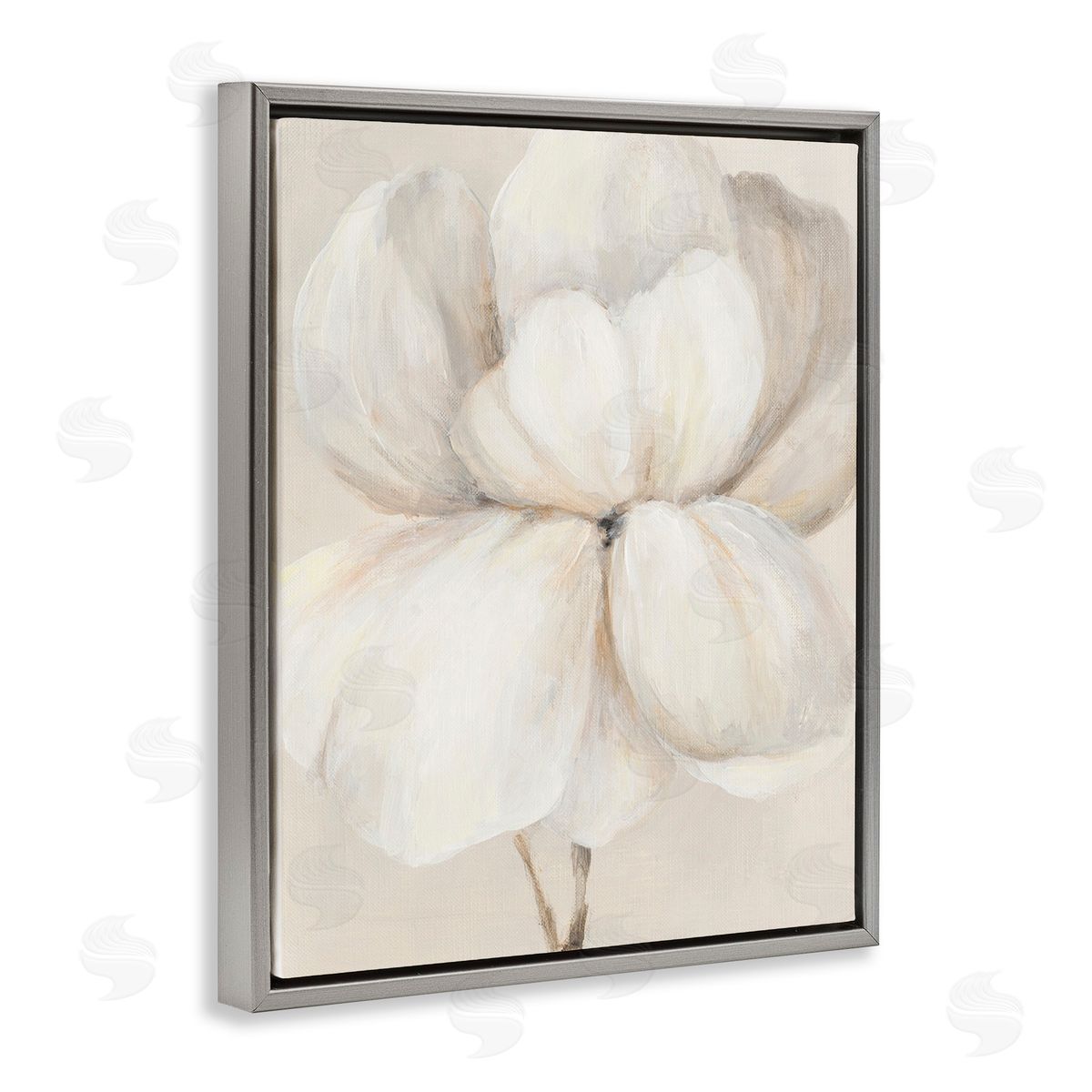 Patricia Pinto White Flower Blossom Gray Floating Frame Canvas Wall Art Print