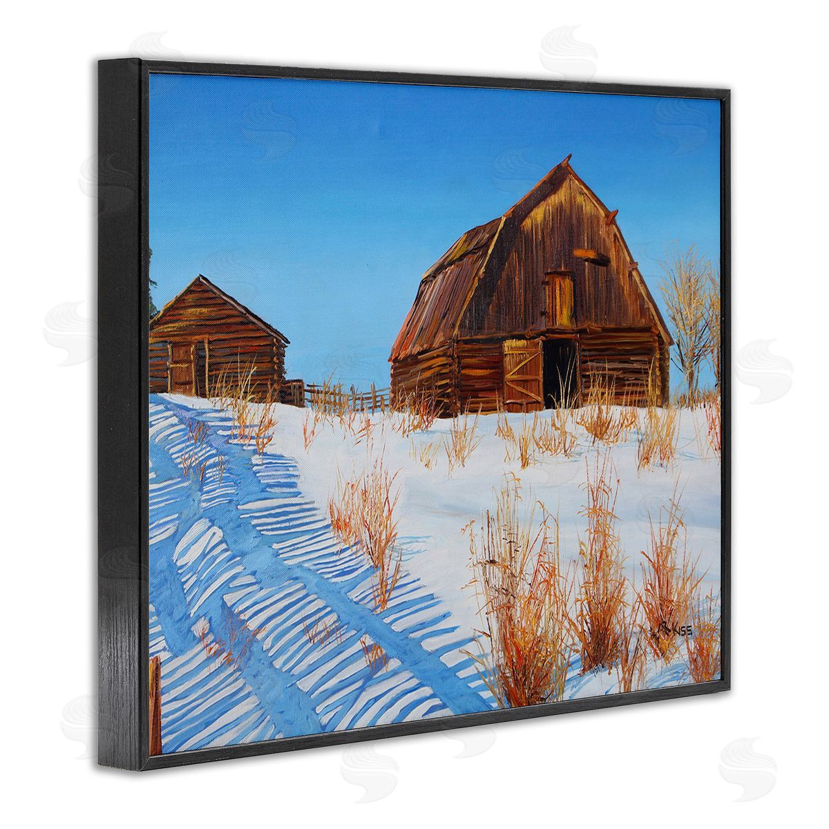 Andrew Kiss Winter Country Barn Black Framed Giclee Wall Art Print