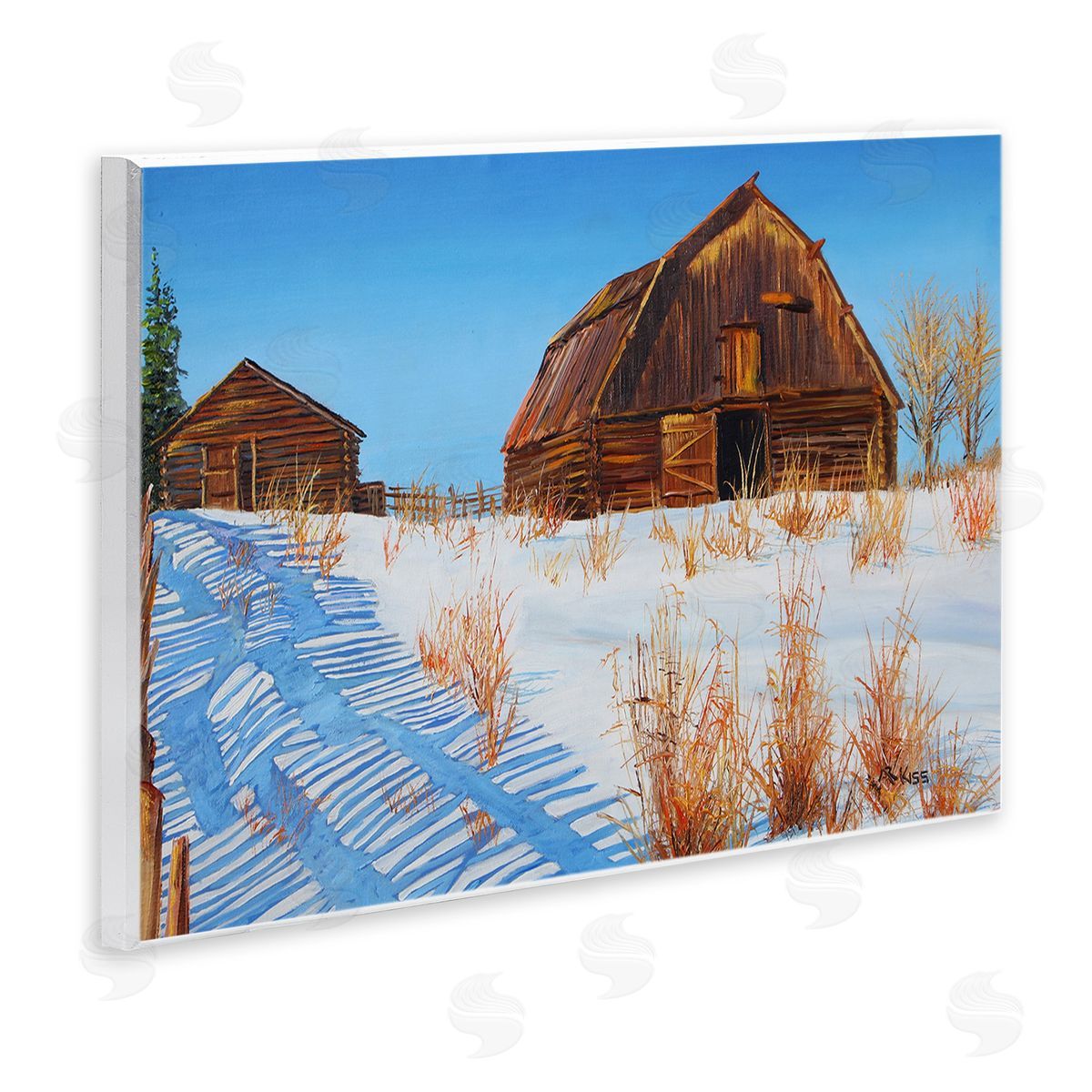 Andrew Kiss Winter Country Barn Wooden Wall Plaque Art Print