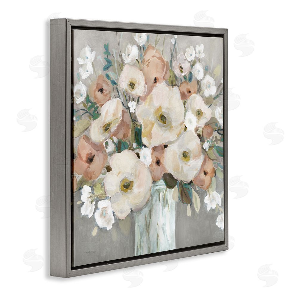 Carol Robinson Mixed Spring Bouquet Gray Floating Frame Canvas Wall Art Print