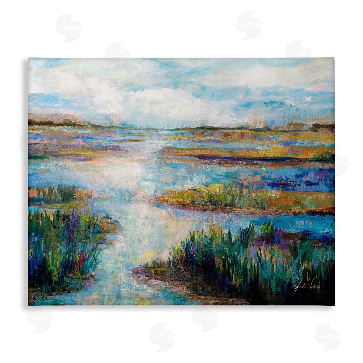Jeanette Vertentes Modern River Scenery Canvas Wall Art Print