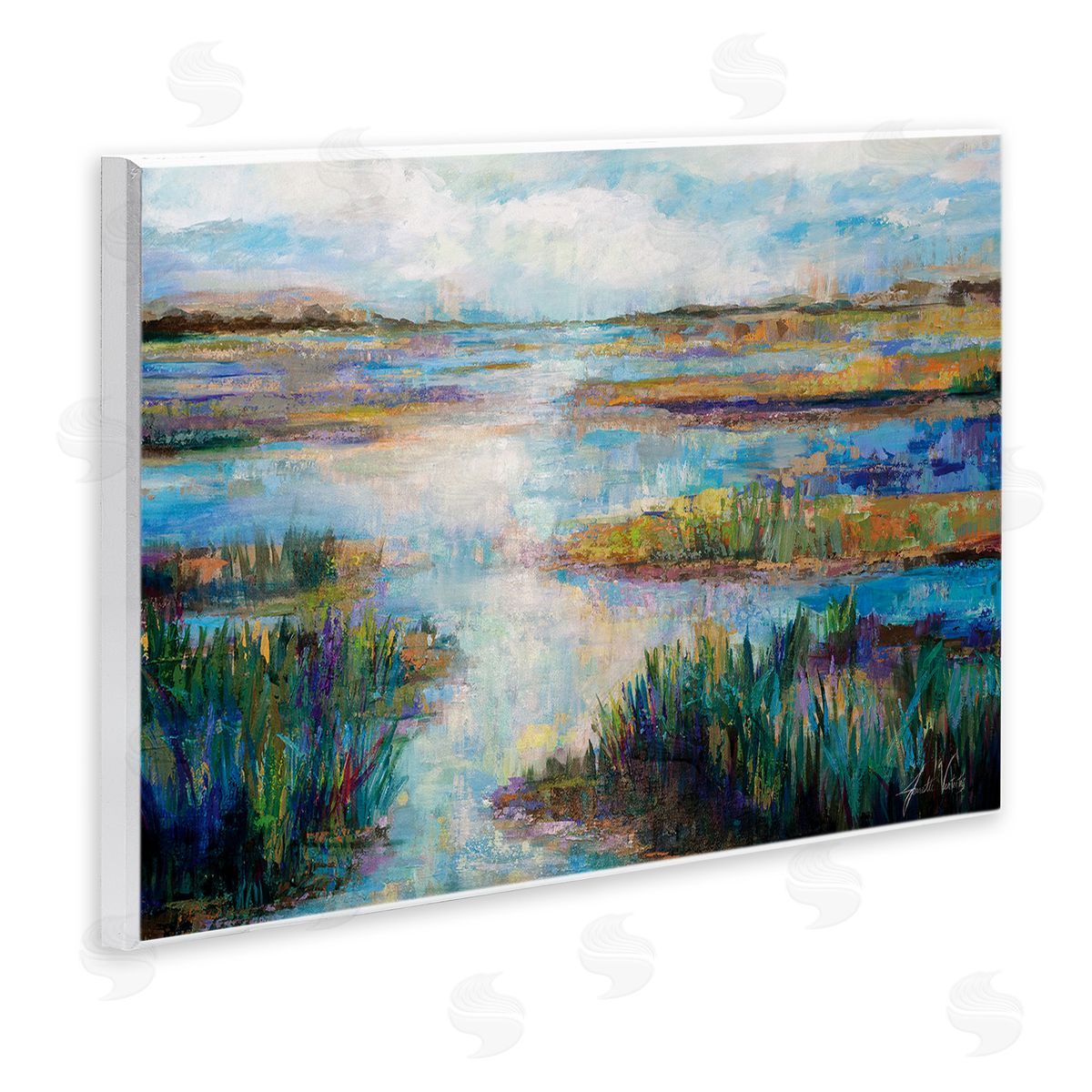 Jeanette Vertentes Modern River Scenery Wooden Wall Plaque Art Print