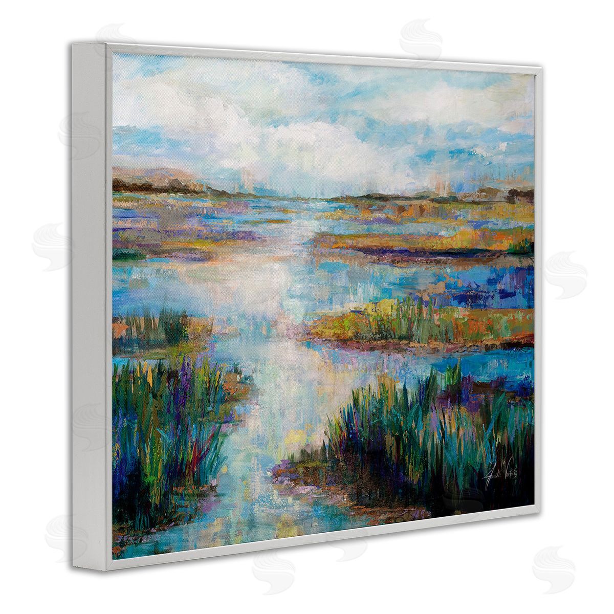 Jeanette Vertentes Modern River Scenery White Framed Giclee Wall Art Print
