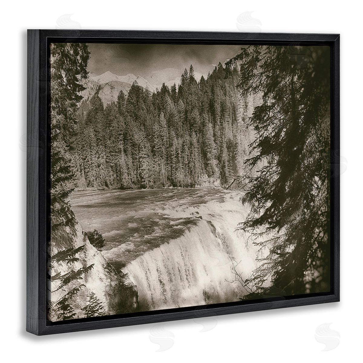 Nathan Larson Woodland Waterfall Photography Black Floating Frame Canvas Wall Art Print