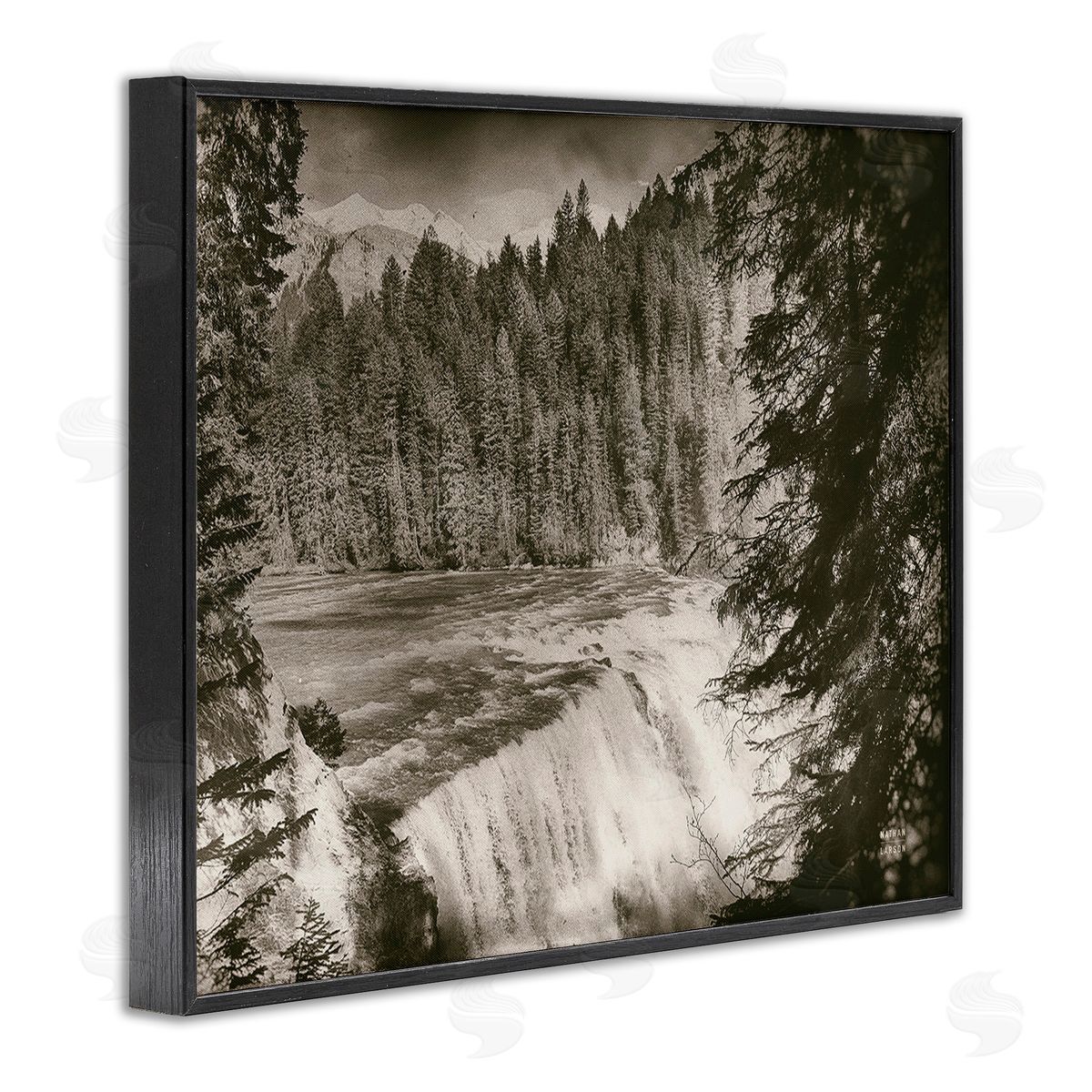 Nathan Larson Woodland Waterfall Photography Black Framed Giclee Wall Art Print