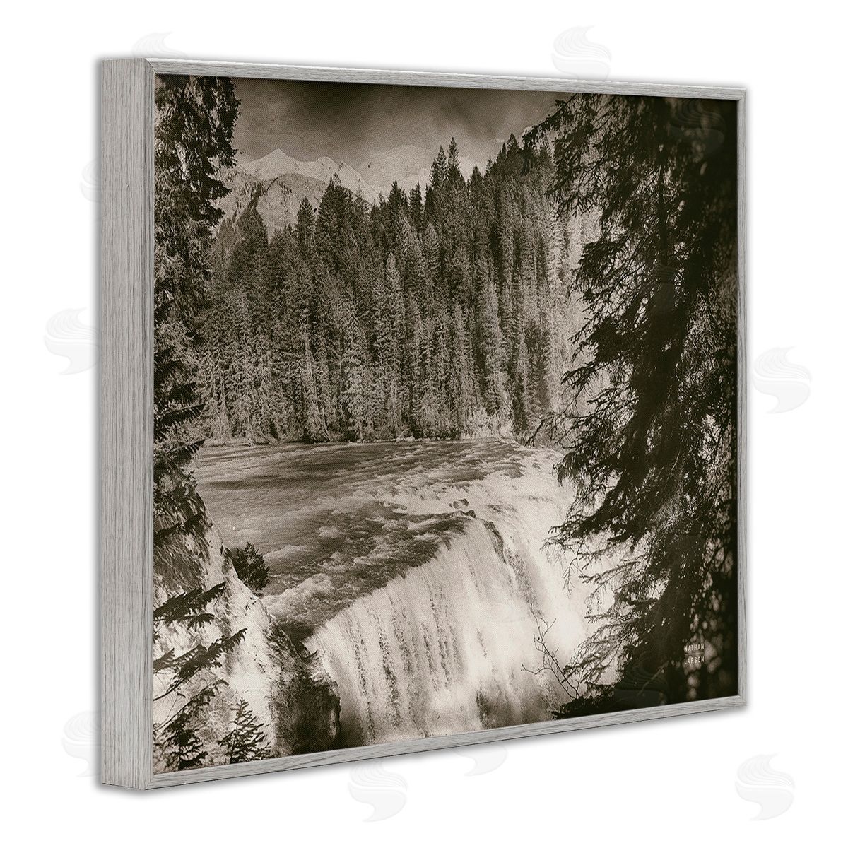 Nathan Larson Woodland Waterfall Photography Gray Framed Giclee Wall Art Print