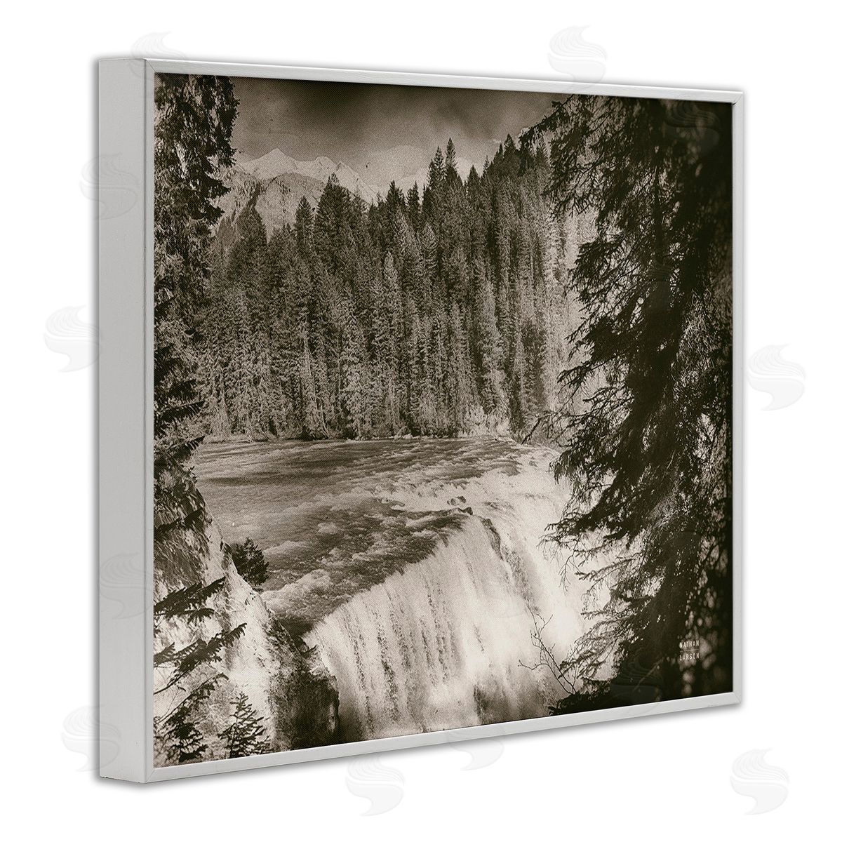 Nathan Larson Woodland Waterfall Photography White Framed Giclee Wall Art Print