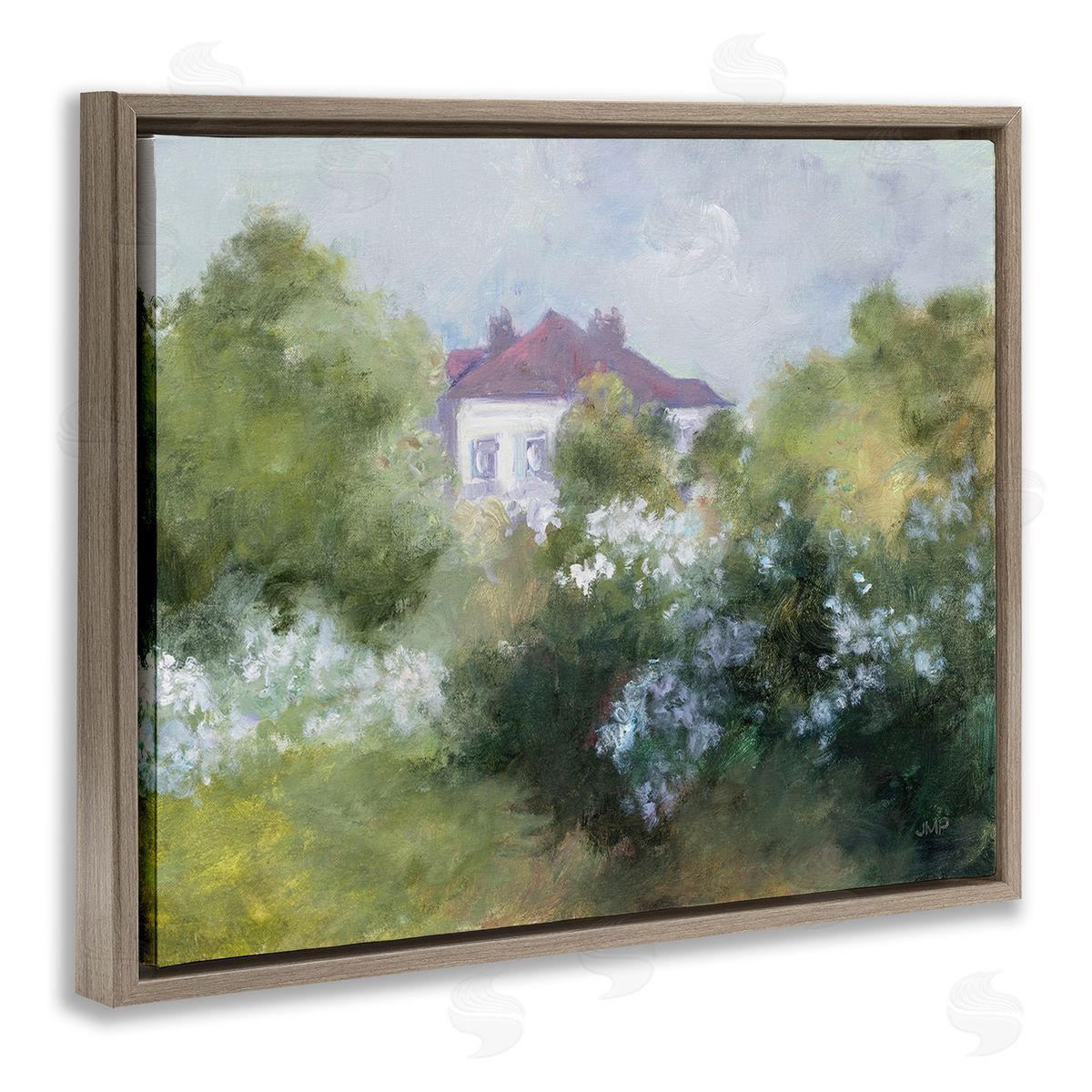 Julia Purinton Garden Cottage Villa Brown Floating Frame Canvas Wall Art Print