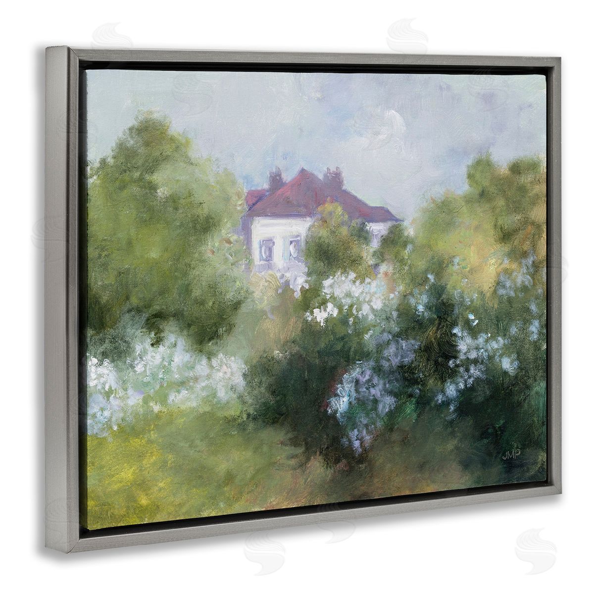 Julia Purinton Garden Cottage Villa Gray Floating Frame Canvas Wall Art Print
