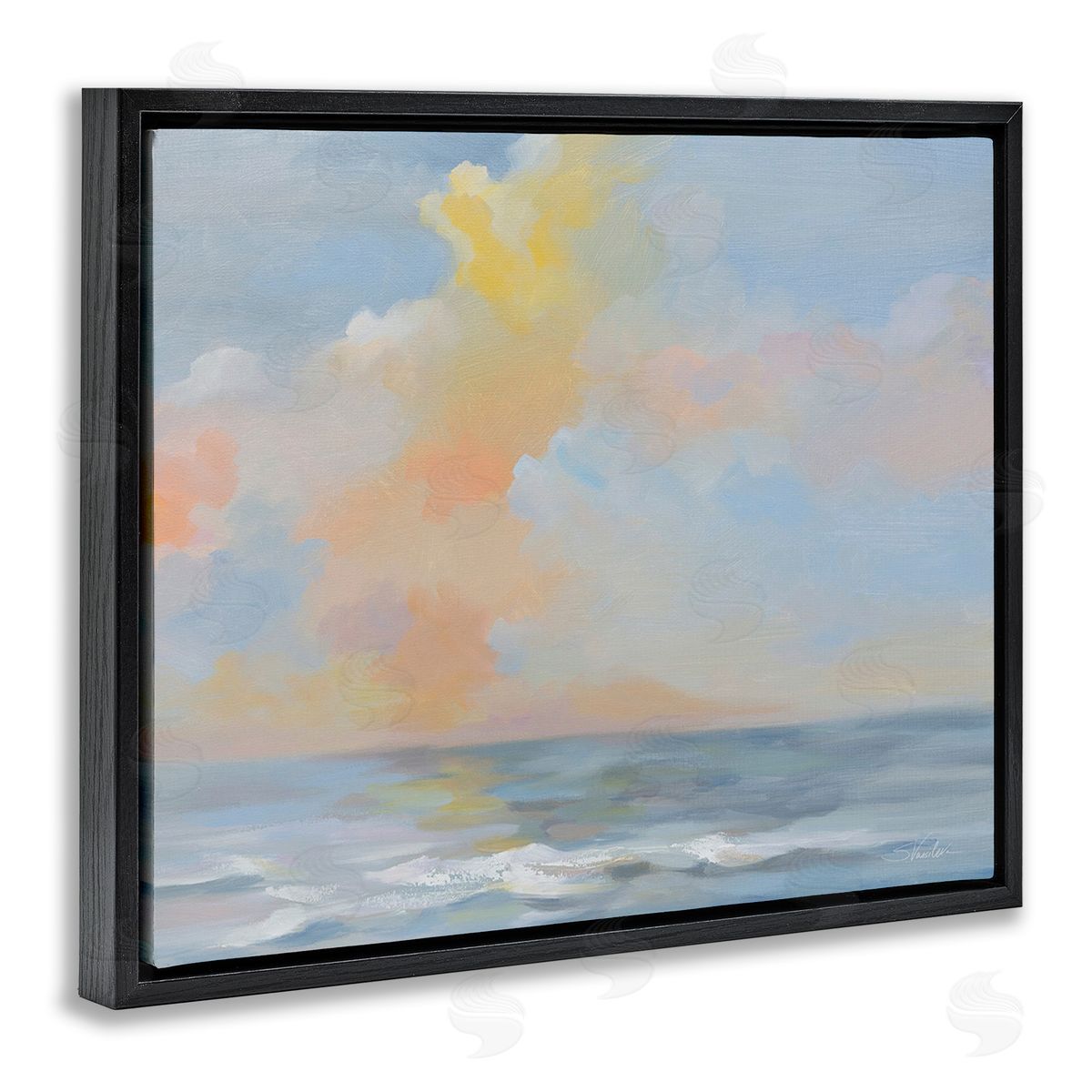 Silvia Vassileva Sea & Pastel Clouds Black Floating Frame Canvas Wall Art Print