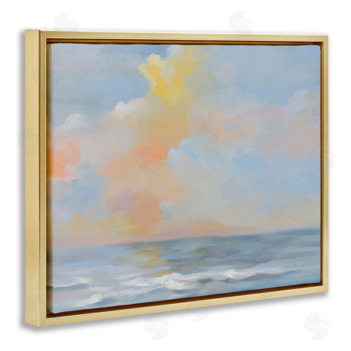 Silvia Vassileva Sea & Pastel Clouds Gold Floating Frame Canvas Wall Art Print