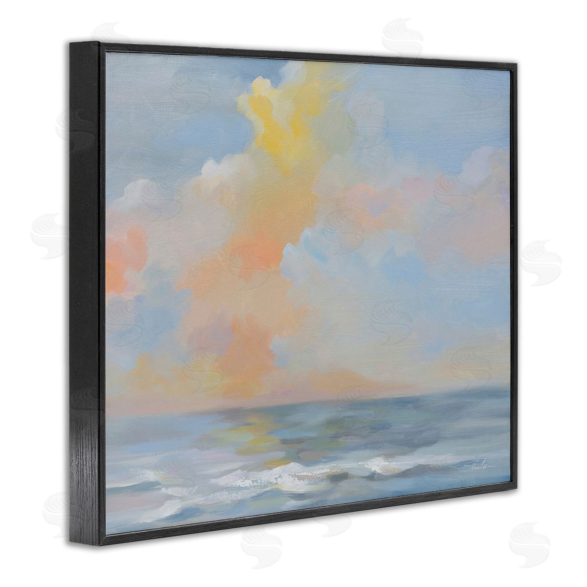 Silvia Vassileva Sea & Pastel Clouds Black Framed Giclee Wall Art Print
