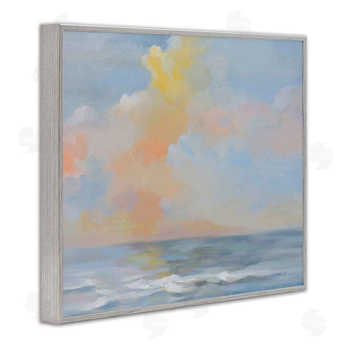 Silvia Vassileva Sea & Pastel Clouds Gray Framed Giclee Wall Art Print