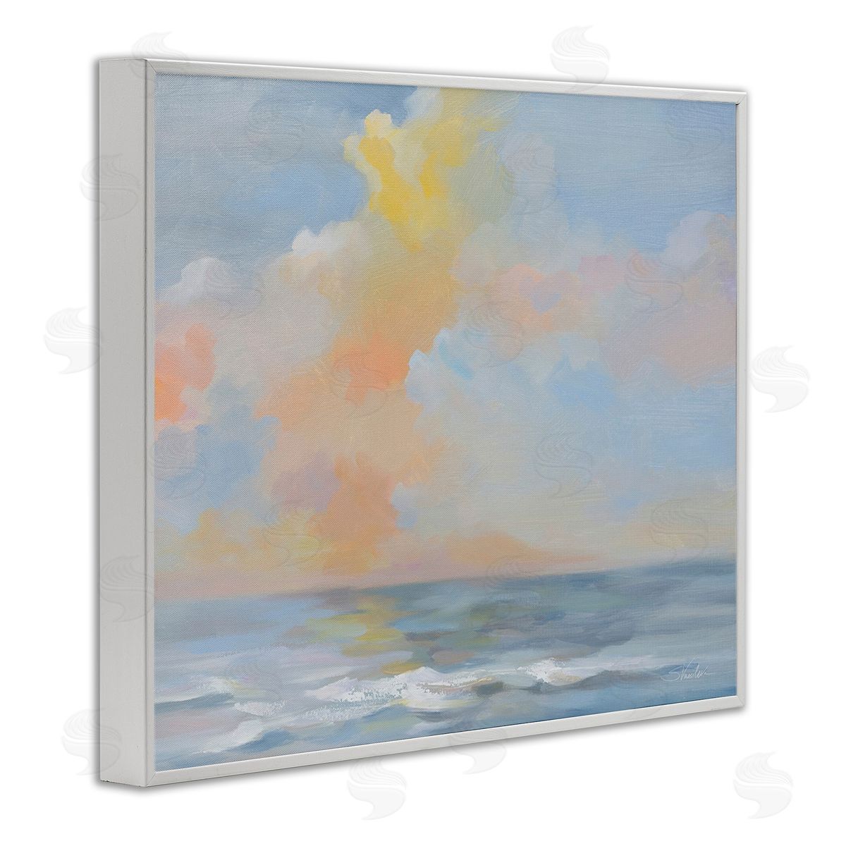 Silvia Vassileva Sea & Pastel Clouds White Framed Giclee Wall Art Print