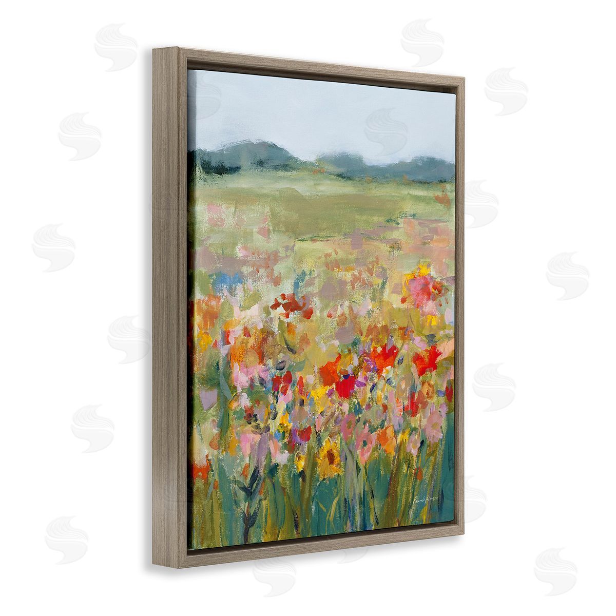 Pamela Munger Vivid Flower Meadow Brown Floating Frame Canvas Wall Art Print