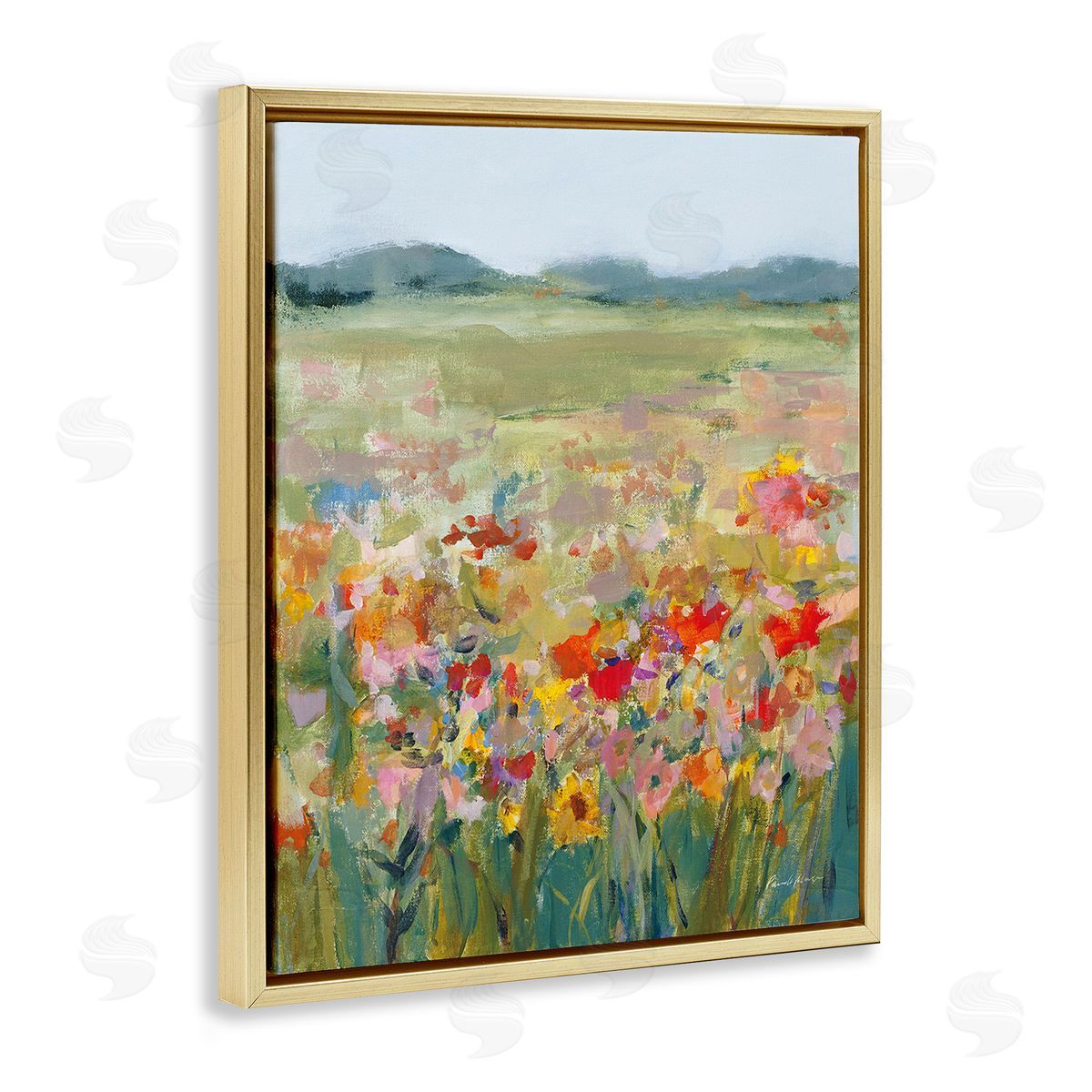 Pamela Munger Vivid Flower Meadow Gold Floating Frame Canvas Wall Art Print