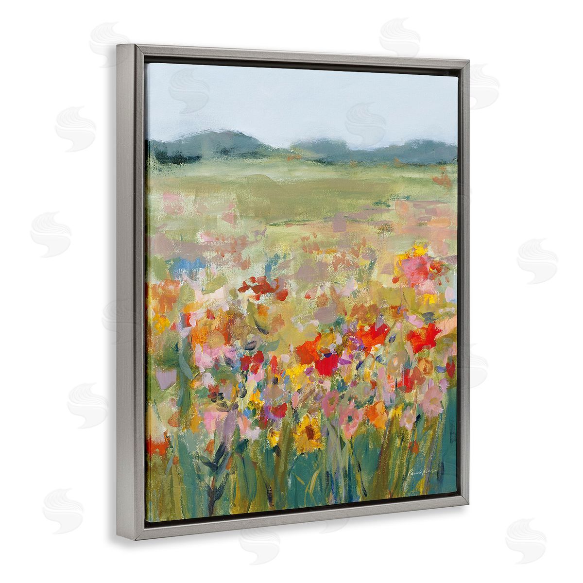 Pamela Munger Vivid Flower Meadow Gray Floating Frame Canvas Wall Art Print