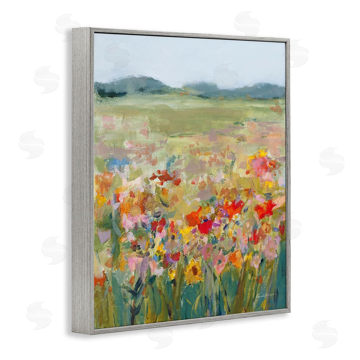 Pamela Munger Vivid Flower Meadow Gray Framed Giclee Wall Art Print