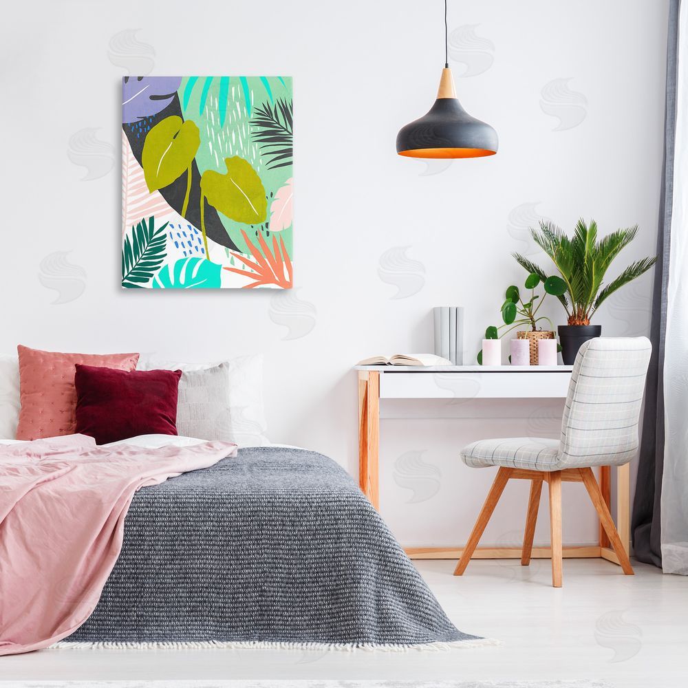 Annie Warren Tropical Leaf Pattern Canvas Wall Art Print in Room